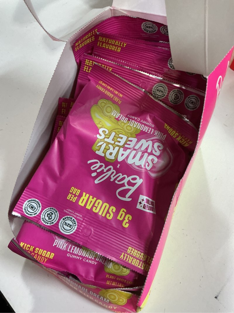 Condition photo showing New/Like New for  Best by: 04/14 /2026 SmartSweets Barbie Pink Lemonade Dream Gummy Candy: 1.8oz (Pack of 14), Gummy Candy with Low Sugar, 