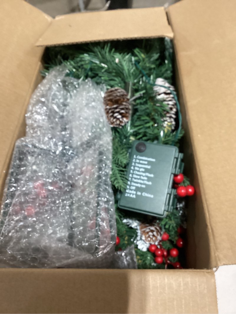 Condition photo showing As Is for 2 Pack Artificial Christmas Urn Filler,20" MUL-ti Color 50 LED Outdoor/Indoor Trees with 8 Modes & Auto Timer,Waterproof Battery Box & Stakes,Includes Pine Cones & Red Berries for Holiday Decor 20 Inches