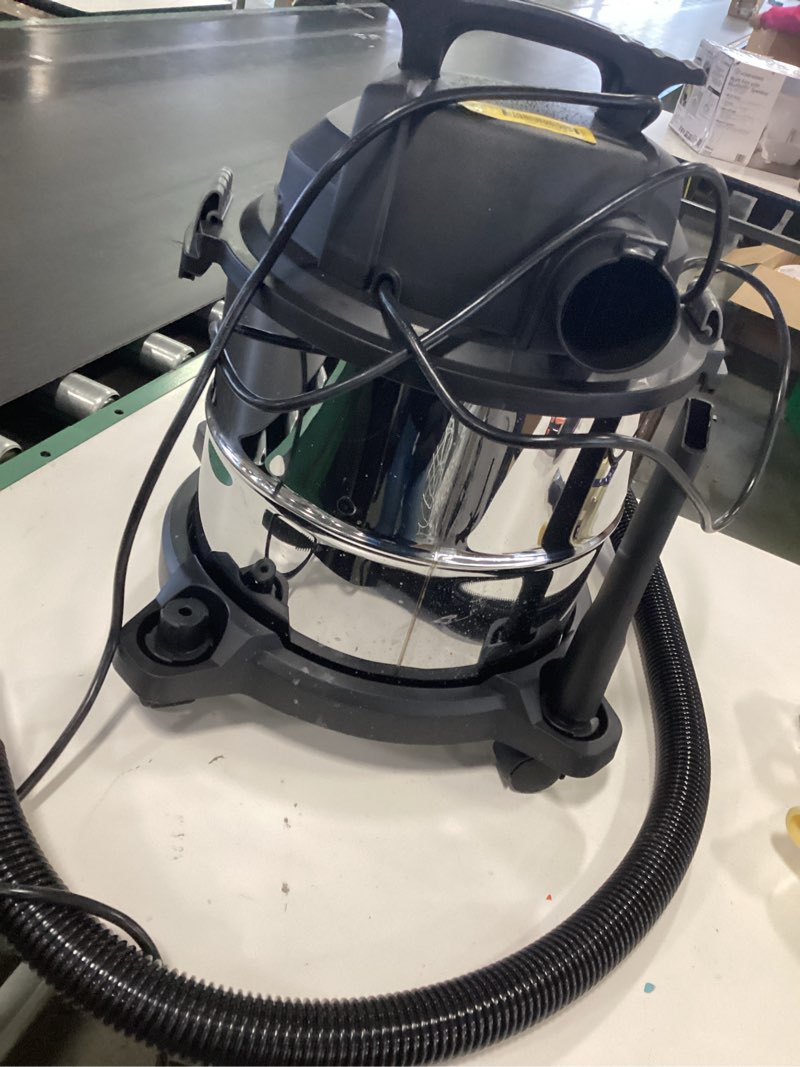 Condition photo showing As Is for Amazon Basics Wet Dry Vacuum Cleaner, 4 gallon Shop, 3 HP Stainless Steel, Grey/Black