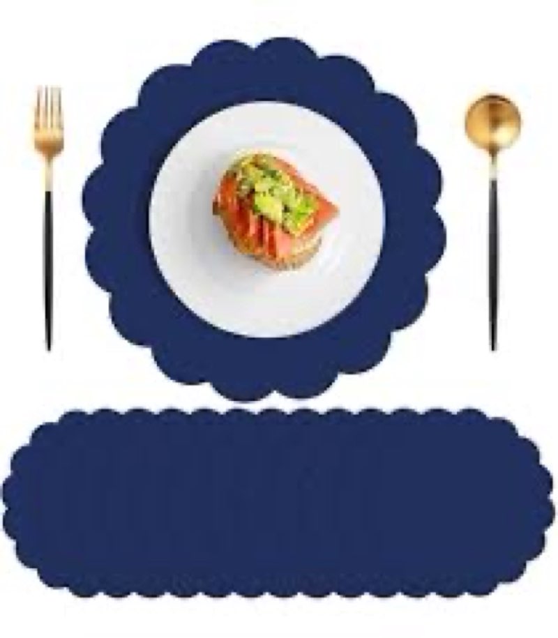 100pcs navy blue disposable paper placemats – scalloped round table place mats for wedding, party, b