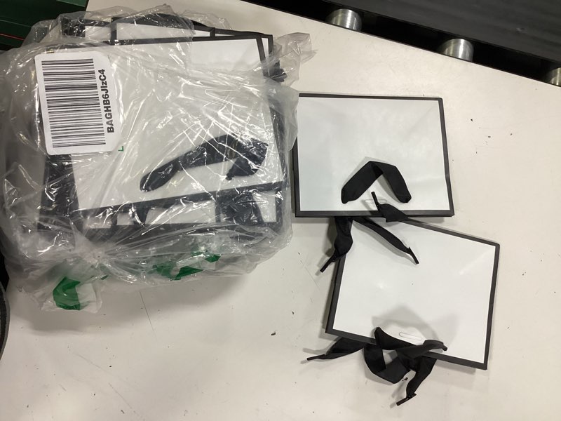 Condition photo showing Good Condition for tksbag 100 pack white and black gift bags with bow handles, 6.4×3.1×5.1 in small thank you bags bulk for birthday, weddings, party favors, mother's day black white 1 count (pack of 100)