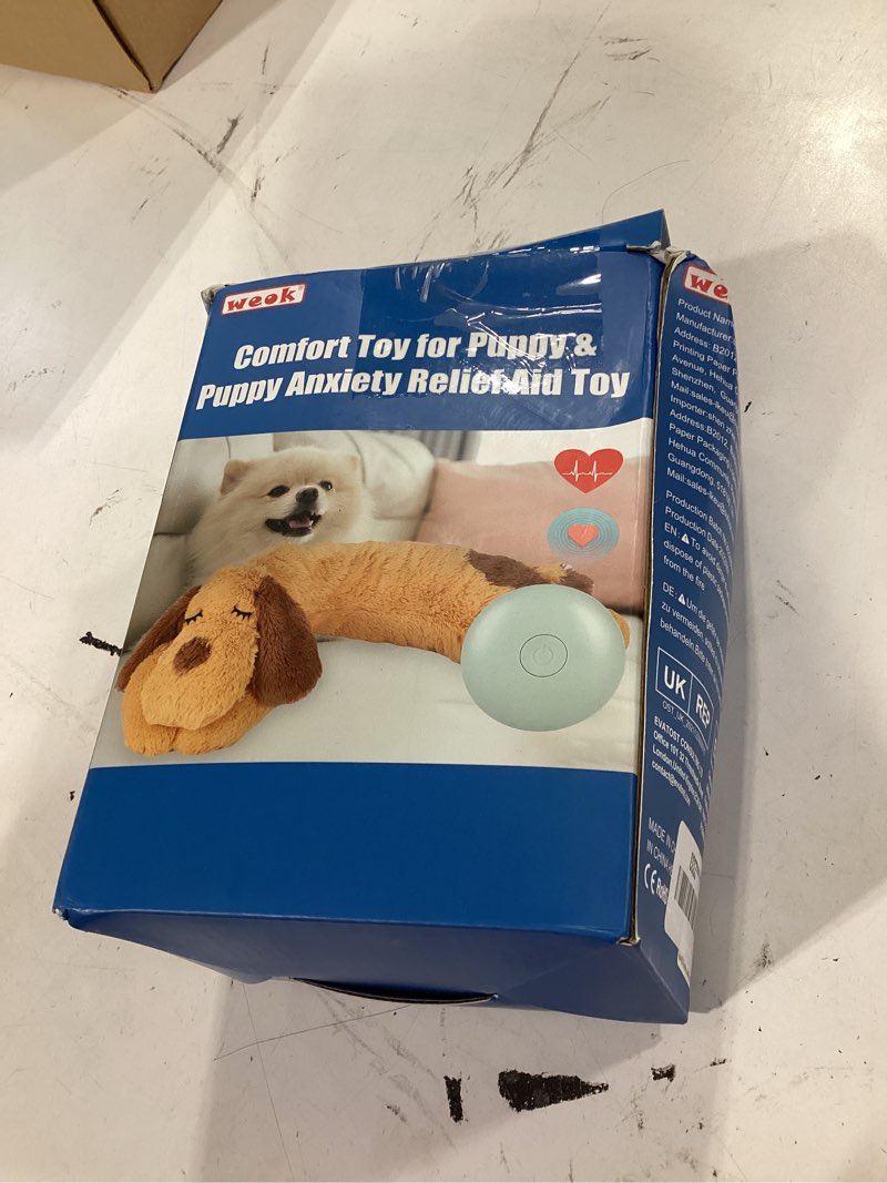 Condition photo showing As Is for weok heartbeat puppy toy, comfort cuddler pillow, dog anxiety relief calming aid,heartbeat stuffed toy for dogs,puppy heartbeat toy sleep aid,dog heartbeat toy for pet brown1