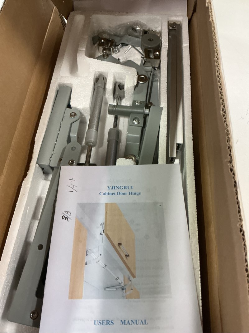 Condition photo showing As Is for YJINGRUI Cabinet Door Lift up Hinge, Vertical Lift Hinge, Sturdy Silent and Adjustable, Kitchen Mechanism Hinges with Pneumatic Arm