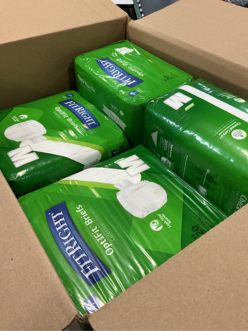 Condition photo showing Good Condition for FitRight Adult Diapers, Extra+ Heavy Absorbency, M (Waist Size 32in-44in), 80 Count, OptiFit Incontinence Briefs for Men and Women, Disposable, Moisture-Wicking, Leak Protection, 80 Count Medium