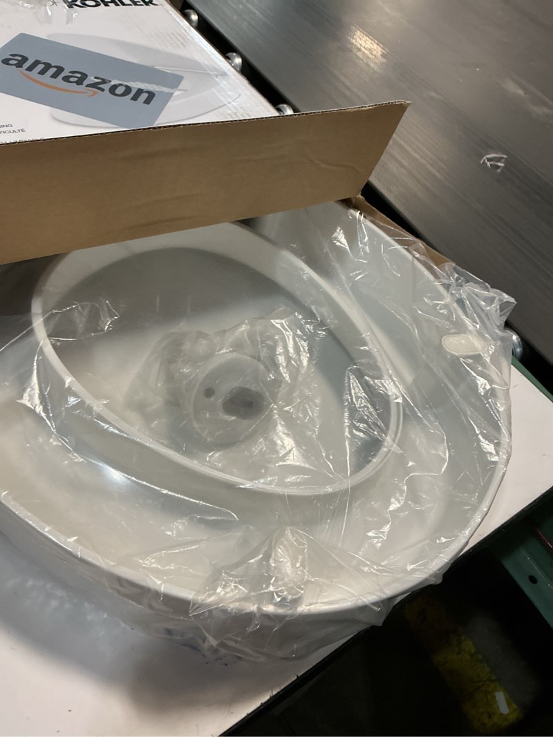 Condition photo showing As Is for KOHLER 25876-0 Hyten 3" Height, Elevated Soft Close Round Toilet Seat, Contoured Seat with Grip-Tight Bumpers, Quick-Attach Hardware, White White Round