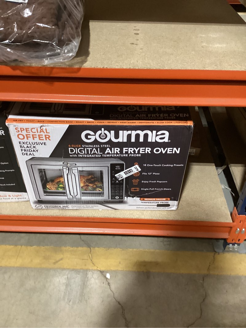 Condition photo showing New/Like New for Gourmia Toaster Oven Air Fryer Combo 17 cooking presets 1700W french door digital air fryer oven 24L capacity accessories, convection rack, baking pan tray recipe book GTF7655,Large,Stainless Steel