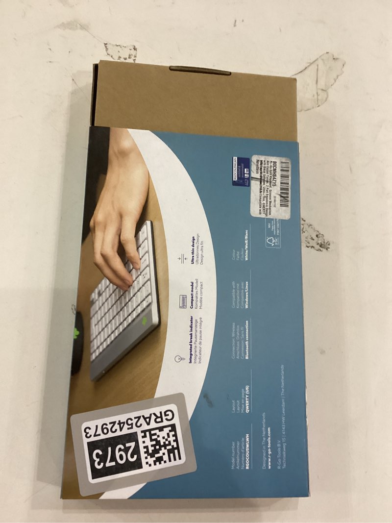 Condition photo showing As Is for R-Go Split Keyboard, Scissors Mechanism, Anti Carpal Tunnel, 2 Part Ergonomic Design with Break Software, Ultra-Thin, QWERTY (US) Layout, Bluetooth 5.0, Compatible with Windows/MacOS, White