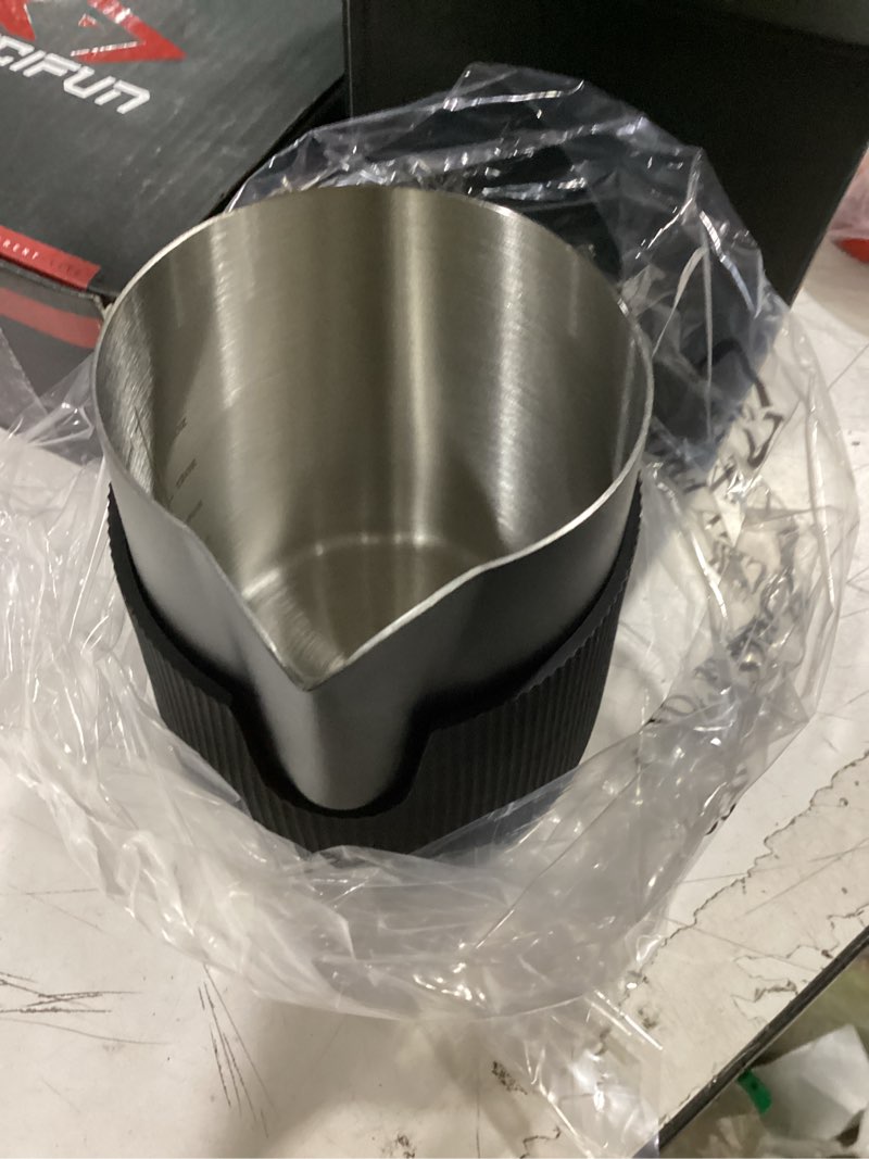 Condition photo showing Good Condition for normcore handleless milk pitcher with sharp spout, espresso steaming pitcher, 18/8 stainless steel milk frothing jug, black non-stick, 20.3 oz (600 ml) 20.3 fl oz black