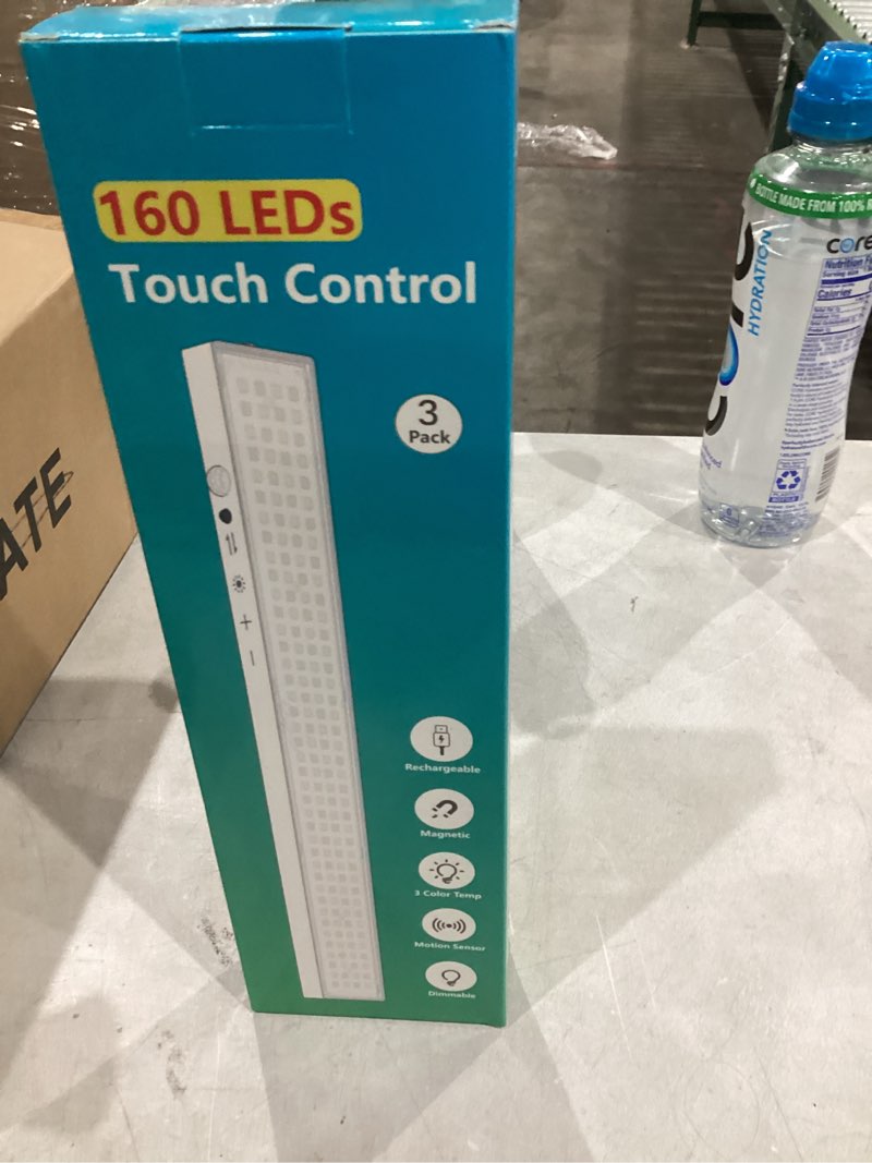 Condition photo showing New/Like New for 160LEDs Touch-Control Under Cabinet Lighting w/4000mAh Battery, Cordless Motion Sensor Under Counter Lights for Kitchen, Magnetic Rechargeable Closet Lights - 3Pack/Black, 2025 Fall Black 3Pack