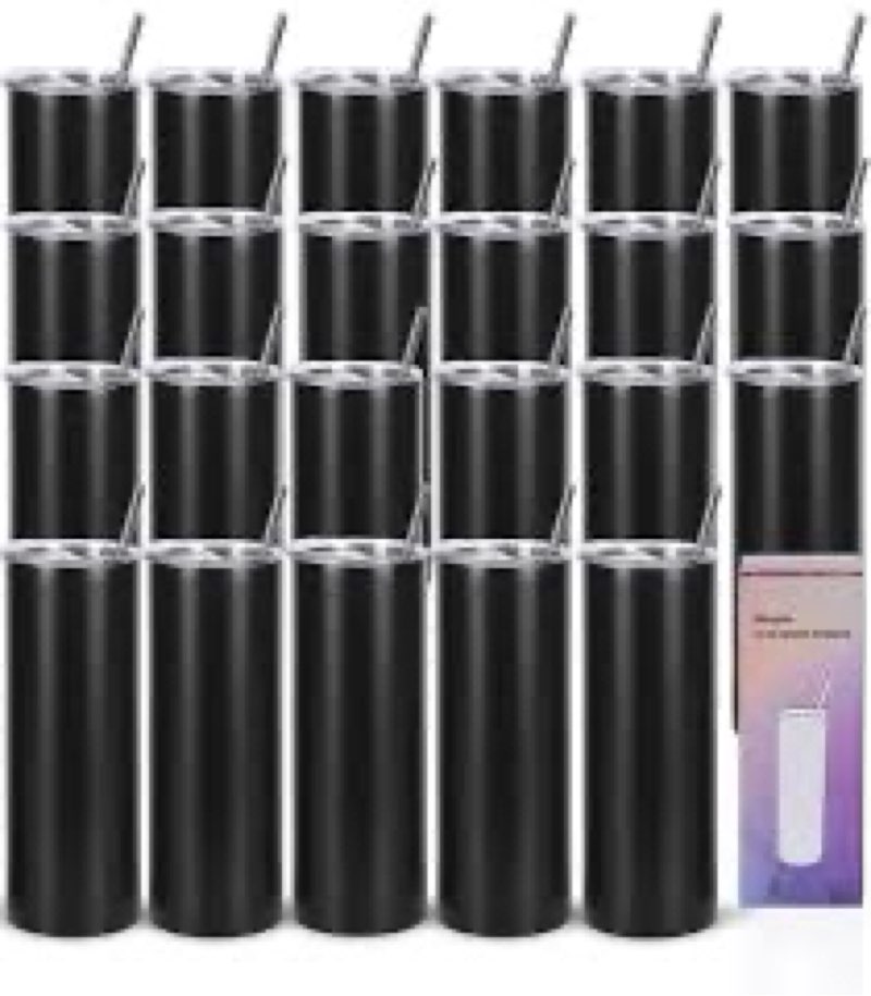 wzaytia 24 pack 20 oz straight skinny tumblers,individually gift boxed stainless steel slim skinny t