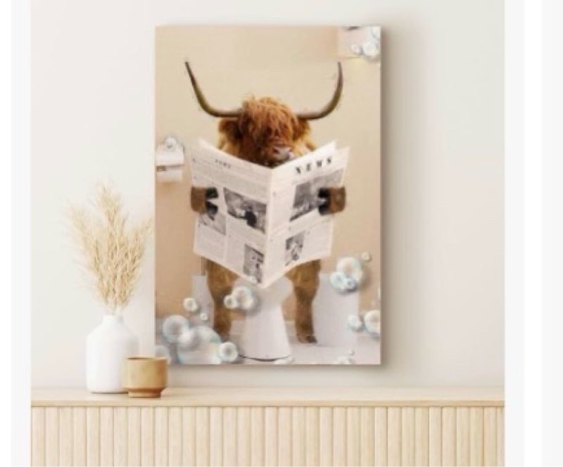TAILORED CANVASES - Highland Cow Canvas Wall Art - Highland Cow Wall Art, Humorous Bathroom Wall Art