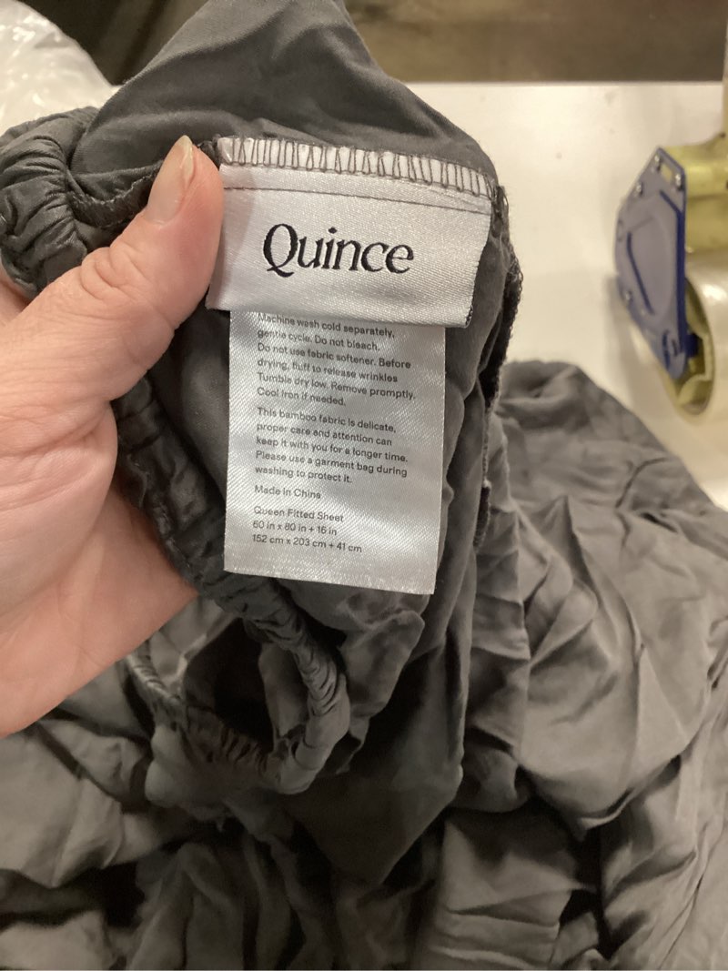 Condition photo showing As Is for bamboo fitted sheet set, queen, charcoal