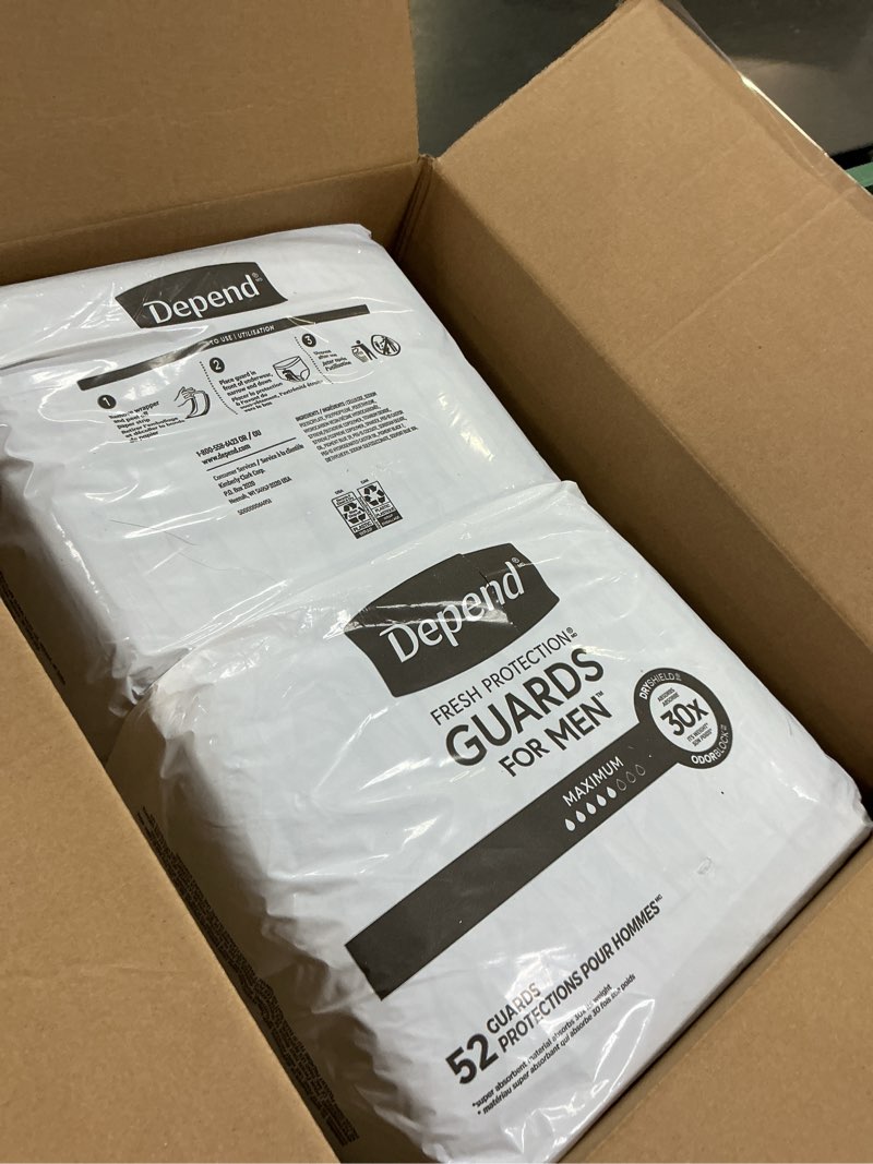 Condition photo showing New/Like New for Depend Guards Incontinence Pads for Men, Maximum Absorbency, 104 Count (2 Packs of 52), Packaging May Vary