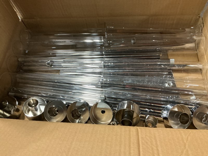 Condition photo showing As Is for Floor Candelabra Wedding Centerpiece, 45.3'' Tall Floor Candle Holder Set, 8-arm Silver Metal Candlestick Holders with Acrylic Shades, LED Taper Candle Holder Stand for Party Wedding Home Decor