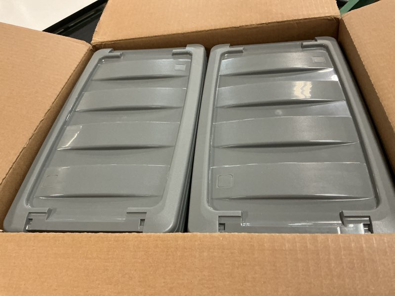 Condition photo showing Good Condition for amazon basics plastic storage containers with secure latching lids, stackable organization bins for organizing, clear/grey, 5 quart, set of 10 5 qt. - 10 pack