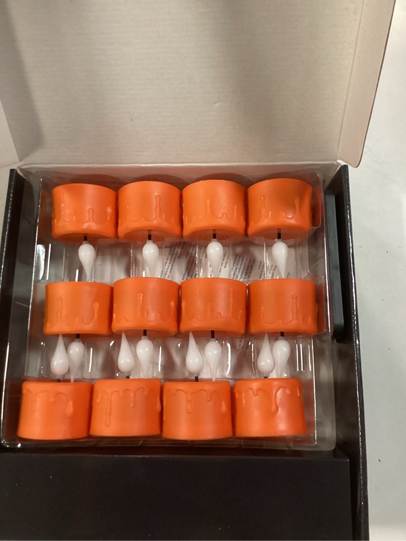 Condition photo showing Good Condition for yunsheng 12PCS Orange Rechargeable LED Tea Lights Candles with Remote Timer, 3D Wick Flickering Flameless Pumpkins Lights, Warm White Electric Fake Candles with 2USB Charging Cable, Home Decor