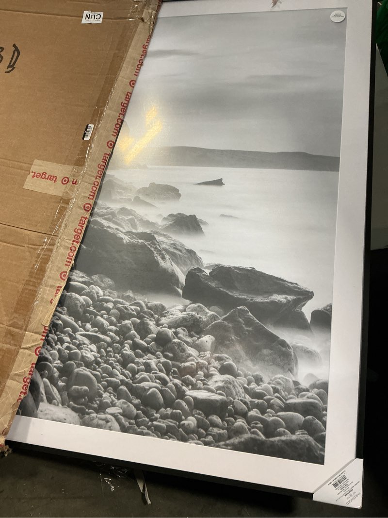 Condition photo showing As Is for 27" x 40" matted to 24" x 36" elevated aluminum poster frame black - threshold™: modern wall-mounted picture display