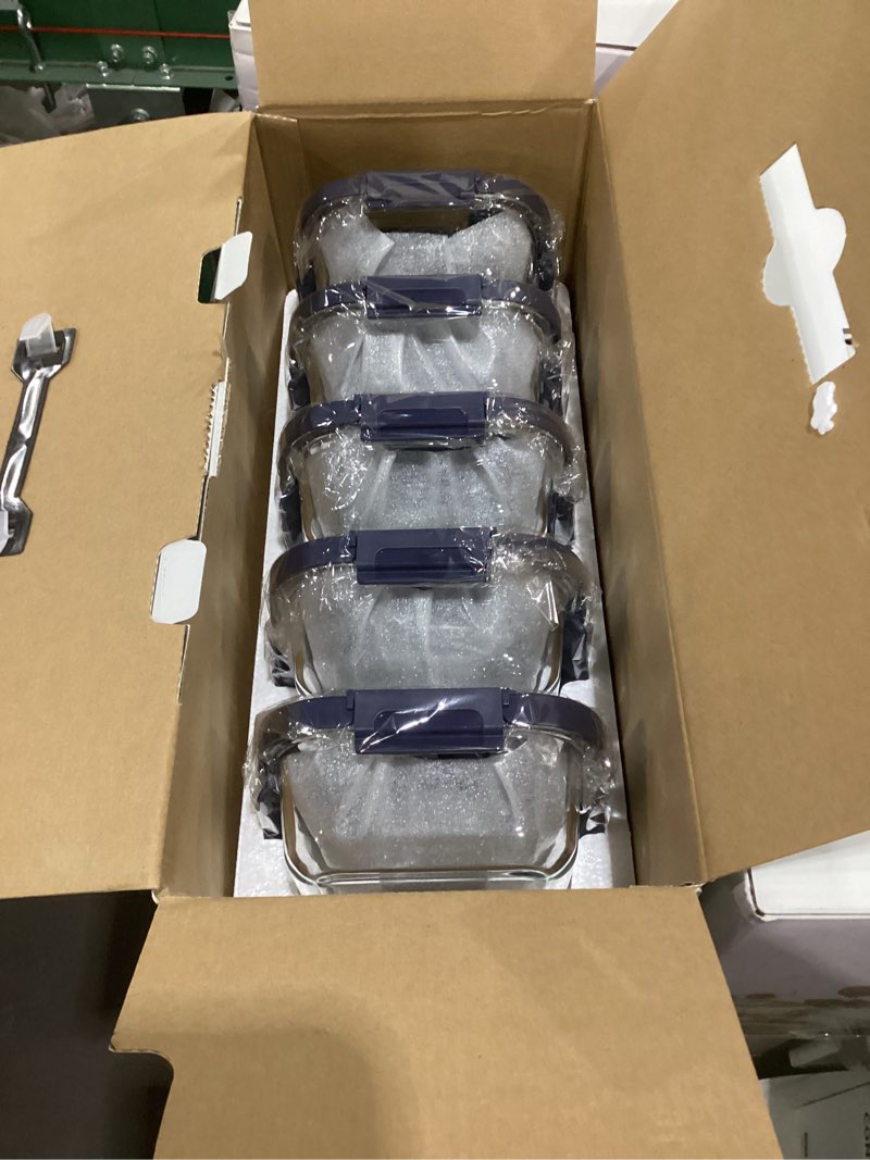 Condition photo showing New/Like New for 10-pack glass food storage containers with tempered lids – borosilicate, airtight, oven-safe (-4°f~950°f), bpa-free, 4.4 & 1.6 cup, leak-proof, dishwasher safe (blue) tempered lids blue 4.4cup*5 & 1.6 cup*5