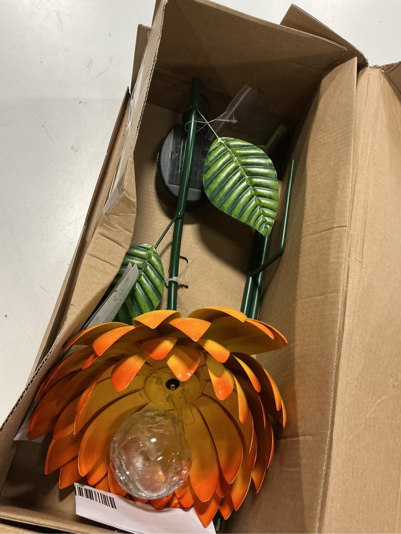 Condition photo showing As Is for vcuteka solar garden lights metal flower decor colorful yellow flowers solar pathway light with led cracked crystal ball outdoor decorative stake for patio yard lawn