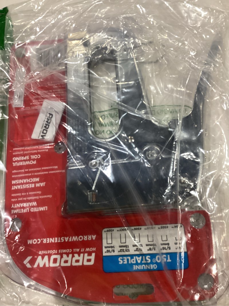 Condition photo showing New/Like New for arrow t50 heavy duty staple gun for upholstery, wood, crafts, diy and professional uses, manual stapler uses 1/4”, 5/16”, 3/8", 1/2", or 9/16” staples (1-pack) staple gun