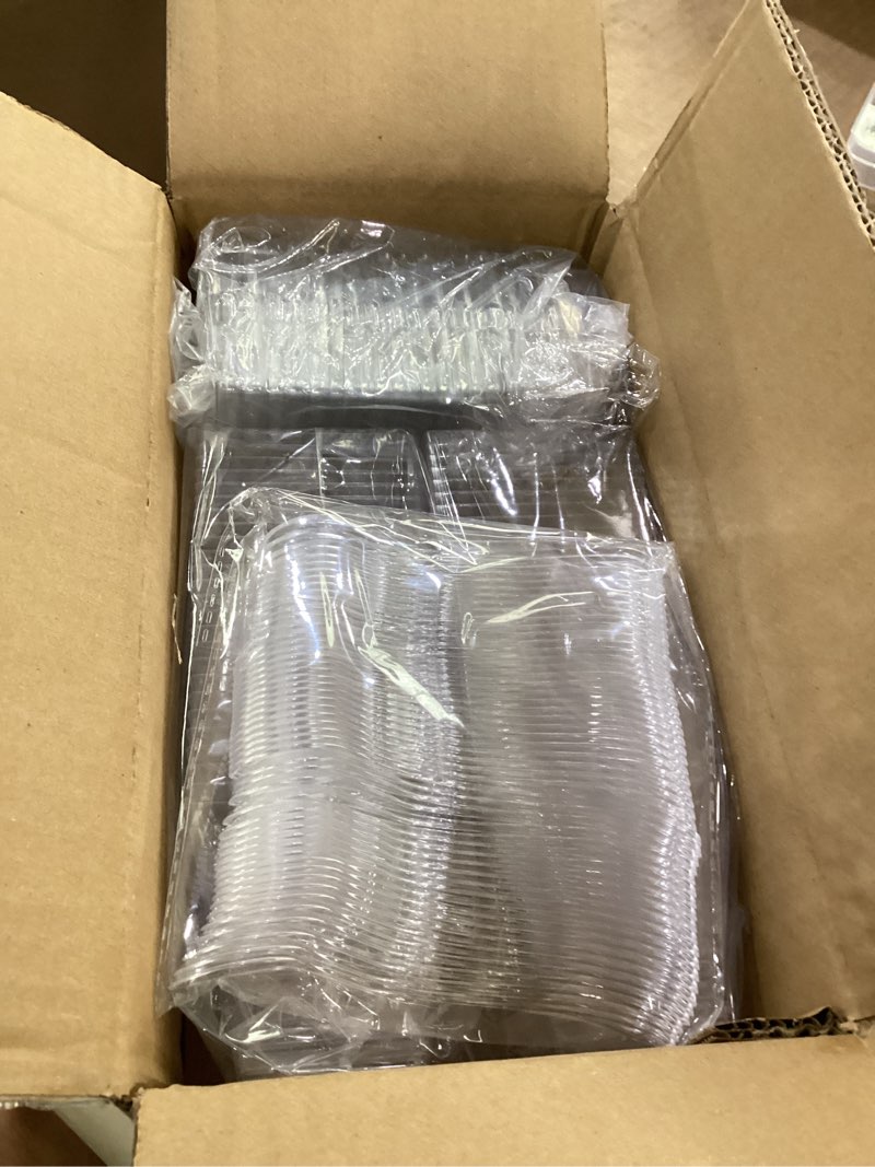Condition photo showing Good Condition for 7 oz square dessert cups with high lids and spoons, 50 pack | mini plastic yogurt parfait cups, small party serving cup for banana pudding, appetizer, fruit and ice cream, freezer safe 7 oz / 50 cups + 50 lids + 50 spoons