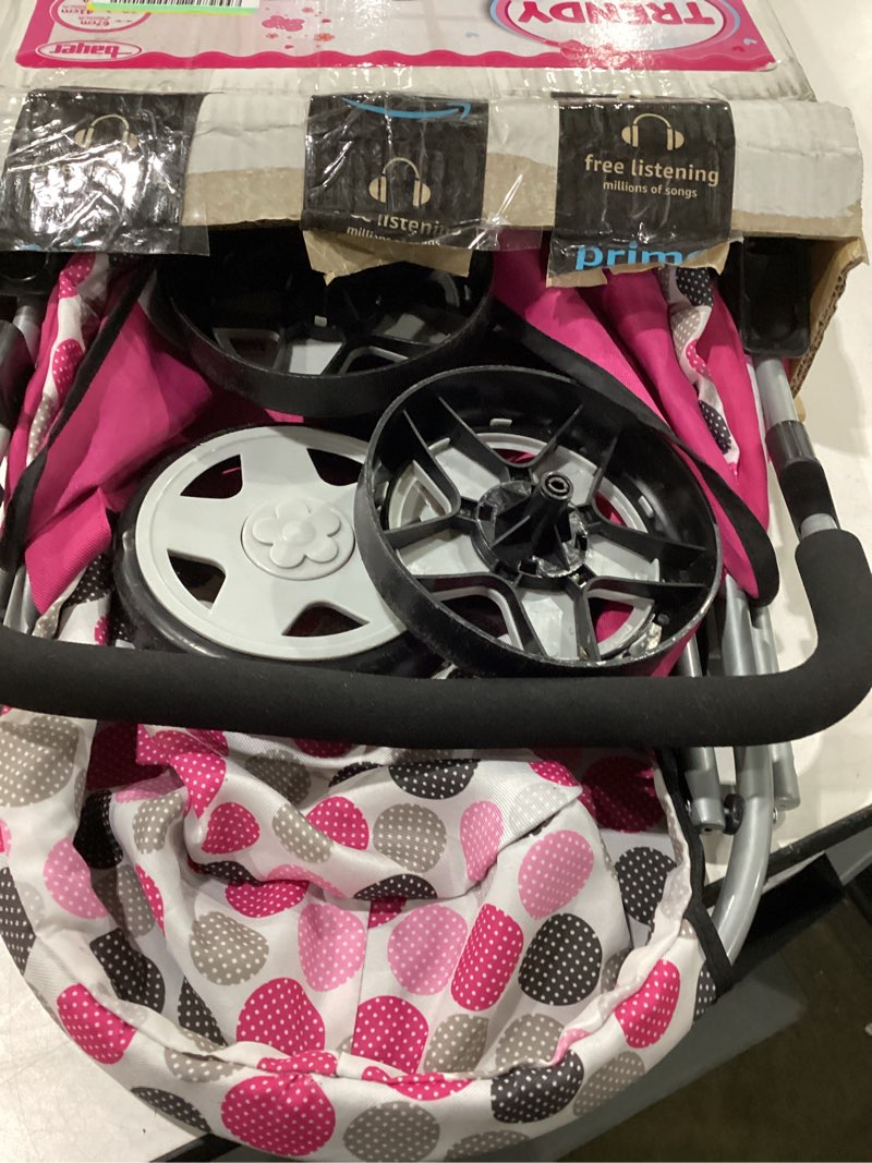 Condition photo showing As Is for Bayer: Trendy Pram - Purple & Pink - Includes Shoulder Bag, Fits Dolls Up to 18", Adjustable Handle, Kids Pretend Play, Shopping Basket