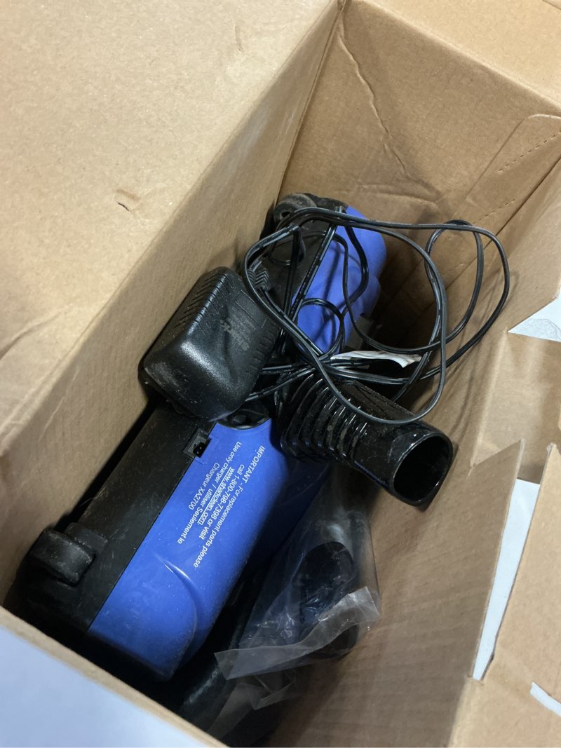 Condition photo showing As Is for shark rechargeable floor sweeper, motorized brushroll, compact swivel design, easy-empty dust cup, 10" cleaning path, powerful debris, dust & pet hair pickup, for all floor types, blue, v2700z