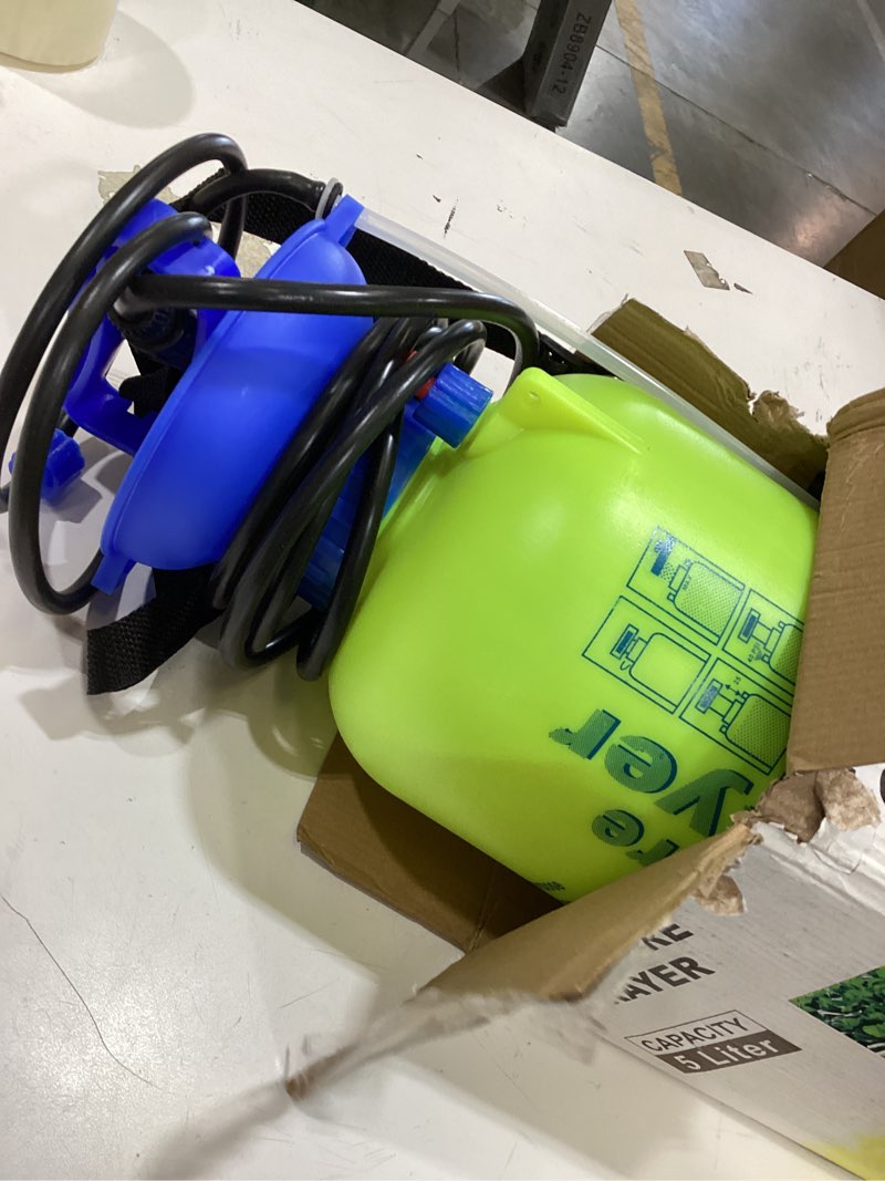 Condition photo showing As Is for gounengnail 2in1 lawn and garden pump pressure sprayer with spraying brush, water nozzles, pressure relief valve, adjustable shoulder strap