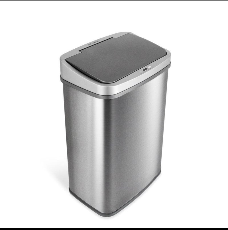 nine stars 13.2 gallon trash can  touchless kitchen trash can  stainless steel with gunmetal trim