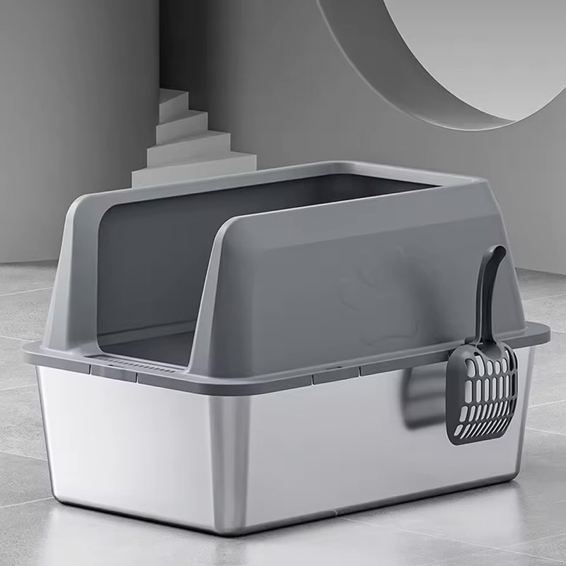 Stainless Steel Enclosed Litter Box Spacious Easy Access Removable Sturdy High Sides Stainless Steel Litter Box for Large Cats