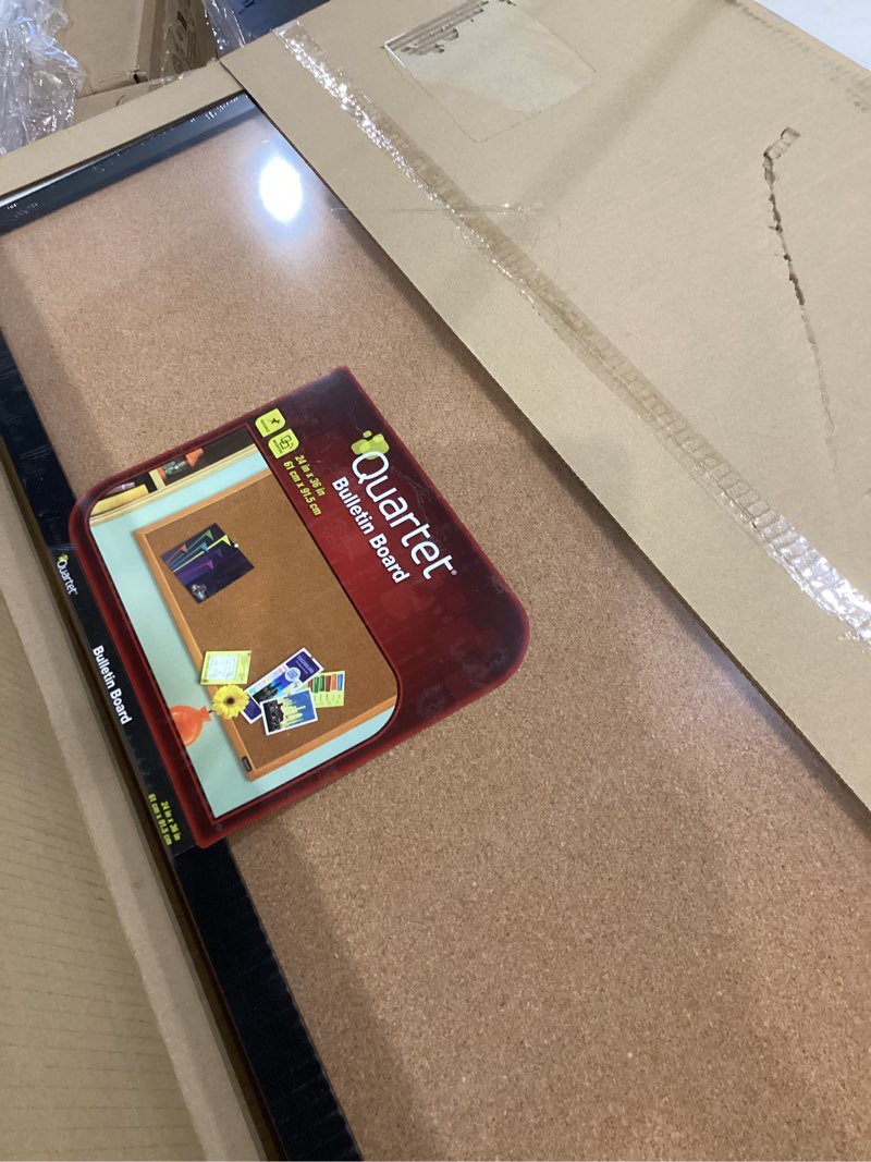 Condition photo showing Good Condition for Quartet Cork Bulletin Board, Framed Corkboard, 2' x 3', Black Frame, Message Board, Vision Board (MWDB2436-BK)