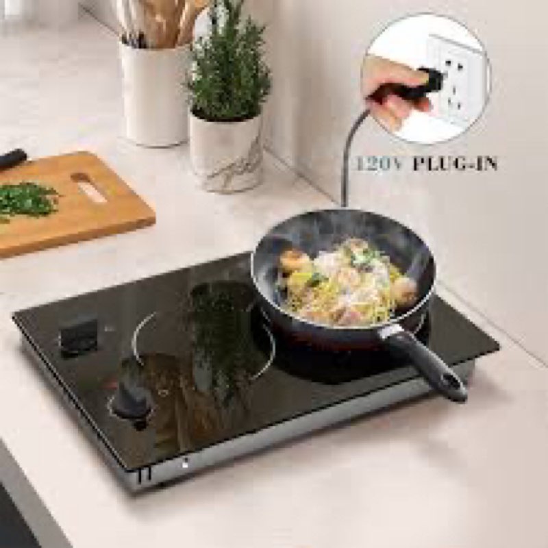 Hobsir 2 Burner Electric Cooktop, 110v Electric Stove Top Burner 12 inch Knob Control Countertop & B