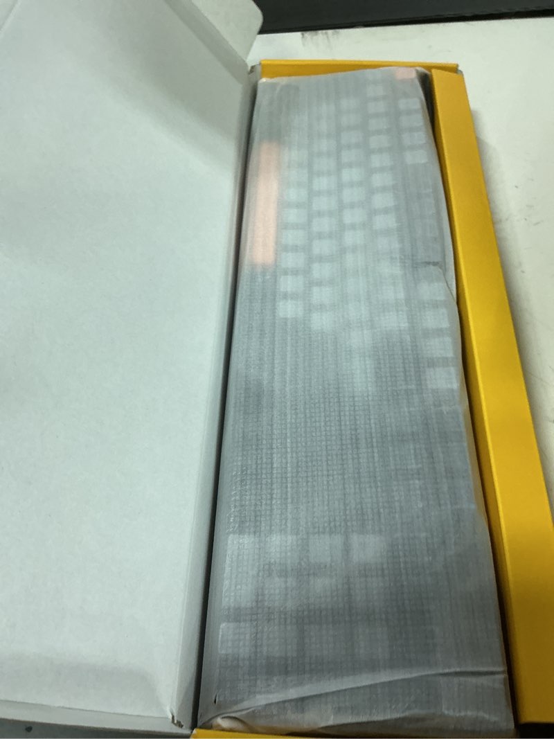 Condition photo showing New/Like New for e-yooso z-14 wired mechanical gaming keyboard, hot swappable red switch, yellow backlit, 104 key anti-ghosting, full-size computer keyboards for office work pc mac, black gray grey&black, red switch