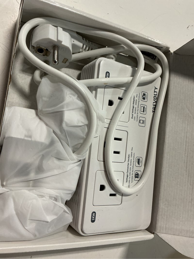 Condition photo showing Good Condition for 2000w voltage converter us to europe for hair dryer, 220v to 110v converter for european travel with 3 ac 2 usbc 2 usba ports, european travel plug adapter with plug white