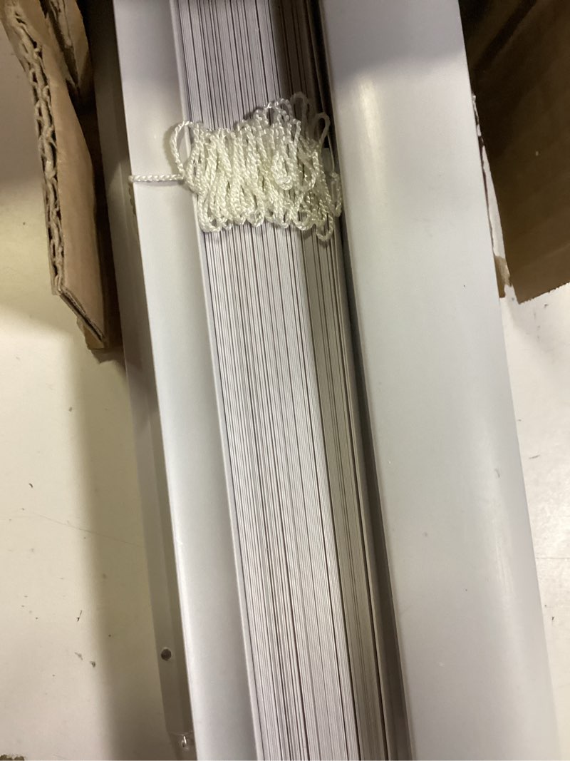 Condition photo showing Good Condition for chicology cordless mini blinds for indoor windows, 35" w x 60" h, white vinyl 1" slats with tilt wand, light filtering to room darkening, moisture-resistant, child-safe, screw-mount installation 35"w x 60"h white (commercial grade)