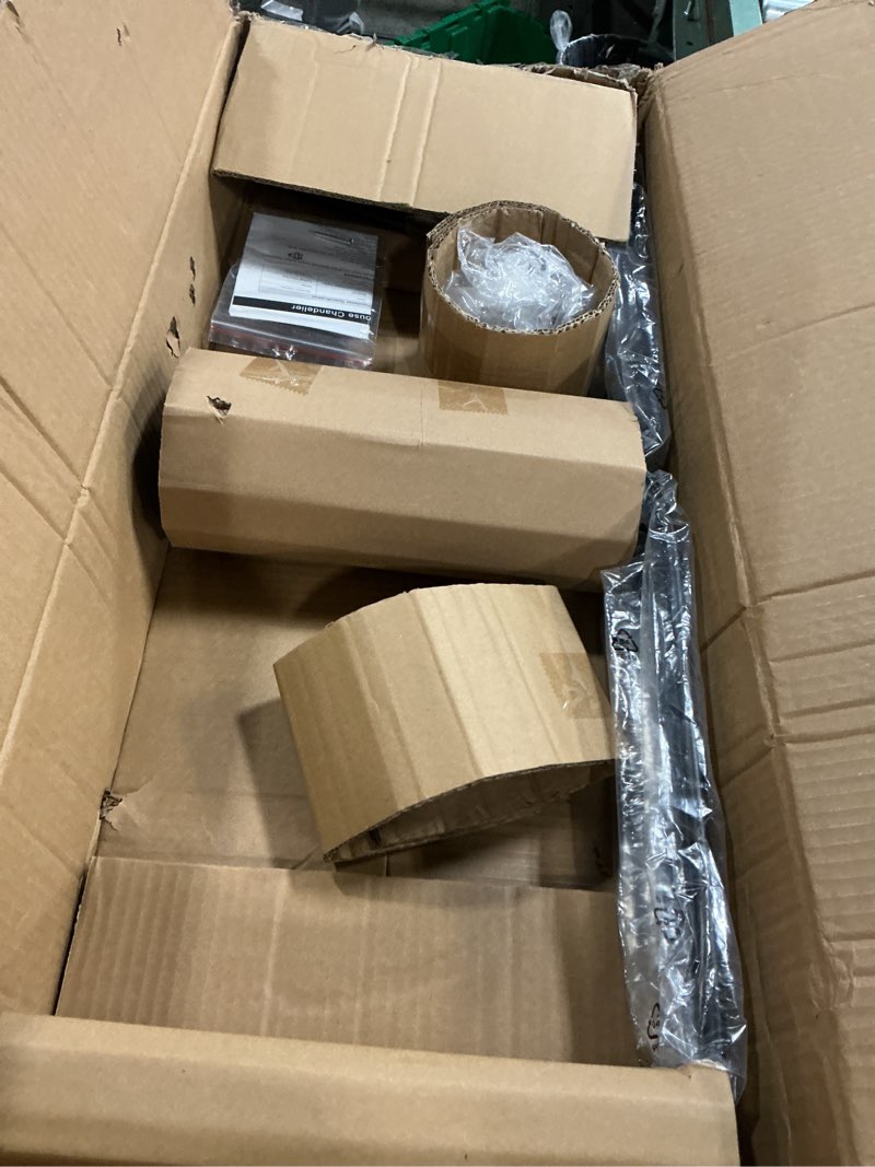 Condition photo showing Good Condition for Lynnoland Black 8-Light Chandelier, Farmhouse Chandelier for Dining Room Lighting Fixtures Hanging, Vintage Candle Pendant Light Fixtures Chandelier for Bedroom, Foyer and Living Room Matte Black (No assembly light fixture) 8-Light