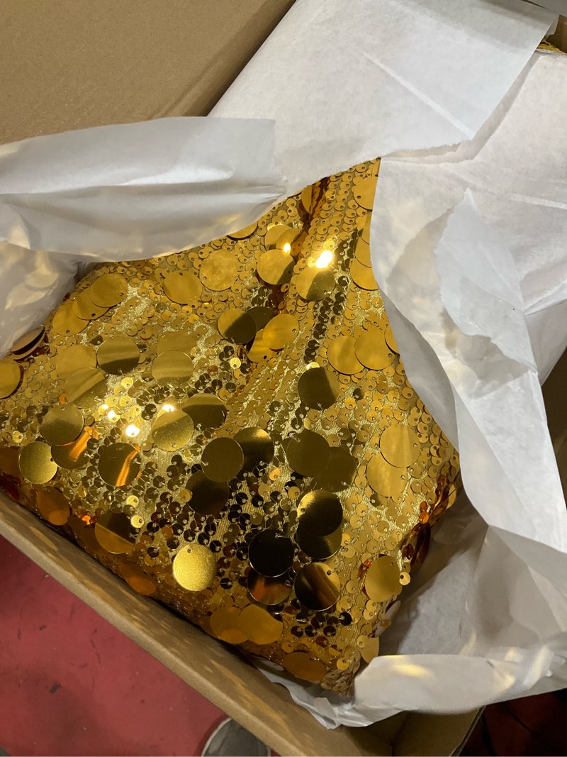Condition photo showing Good Condition for b-cool gold sequin tablecloth 50x102 inch - sparkly rectangle table cloth shimmer table cover for birthday party wedding banquet reception 102" x 50" (rectangular) gold