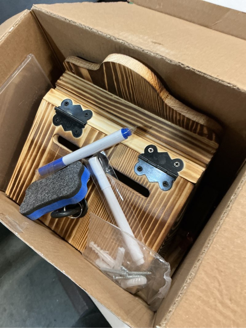 Condition photo showing Good Condition for skdtazrz wooden suggestion box with 50pcs suggestion, tip money donation box with acrylic sign holder, tabletop & wall mounted prayer box, office comment ballot box card eraser and pens pine wood color