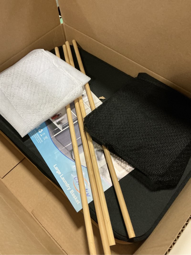 Condition photo showing Good Condition for efluky Laundry Hamper with Lid, Double Laundry Hamper with 2 Removable Bags, 2 Section Laundry Basket with Bamboo Handles for Bathroom, Bedroom & Laundry Room, 140L (36.9 Gallon) Black Black 140L Dual