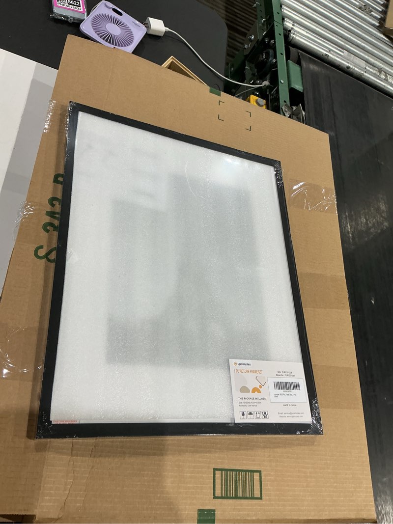 Condition photo showing As Is for upsimples 16x20 picture frame, display pictures 11x14 with mat or 16 x 20 without, wall hanging poster frame, black, 1 pack black 16x20