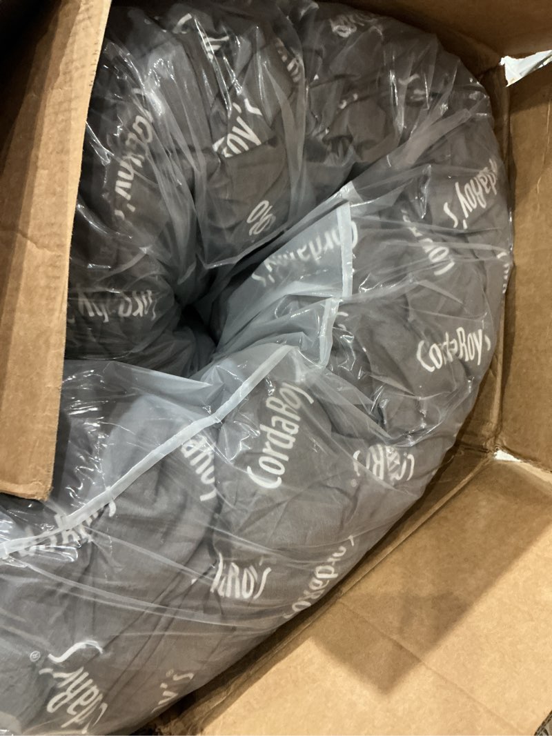 Condition photo showing Good Condition for cordaroy's corduroy bean bag-convertible bean bag chair-machine-washable corduroy fabric cover-for basement,living room,game room,dorm&more - queen size - grey | made in the usa queen grey