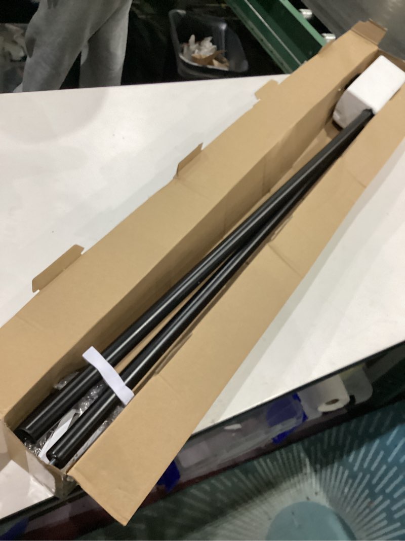 Condition photo showing Good Condition for 1 inch curtain rods 72 to 144 inches (6 to 12 ft) telescoping single drapery rod, usfook black curtain rods for windows 69 to 140 inches, decorative translucent finials 72-144" black
