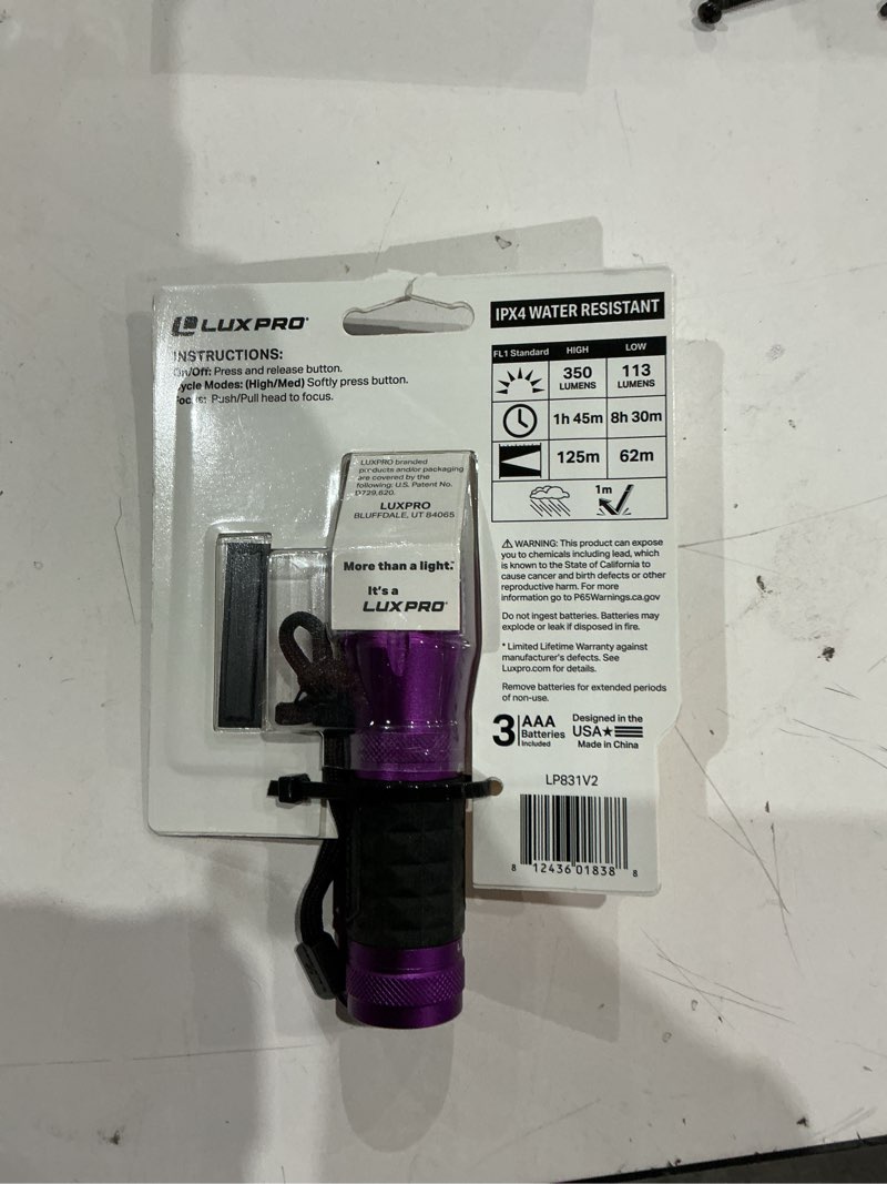 Condition photo showing As Is for lux pro focusing led flashlight 350 lumens