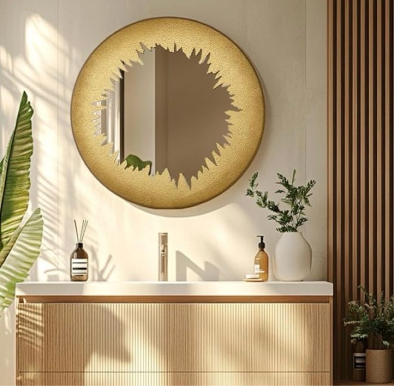 inoseen Gold Modern Mirror with Abstract Deco, Wall-Mounted Round/Circle Mirror, Decorative Mirrors 