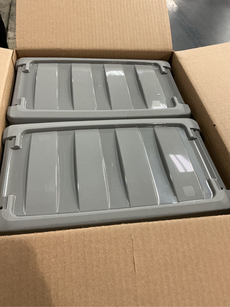 Condition photo showing Good Condition for Amazon Basics Plastic Storage Containers with Secure Latching Lids, Stackable Organization Bins, Clear/Grey, 5 Quart, Set of 10 5 Qt. - 10 Pack
