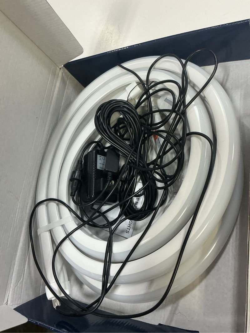 Condition photo showing Good Condition for ailbton 2-pack 6.6ft rgb+ic neon ambient light for poles,outdoor clip-on chasing effect lighting, waterproof neon atmosphere lights for patio outdoor living camping party 6.6ft 2 pack neon lights for poles