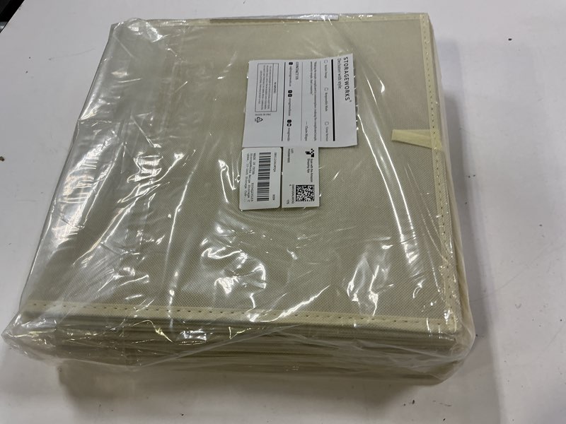 Condition photo showing New/Like New for storageworks beige storage cubes, 13x13 storage cube bins with handle, cube storage organizer bins for shelves and closet, collapsible storage bins, 4-pack beige 13 inch