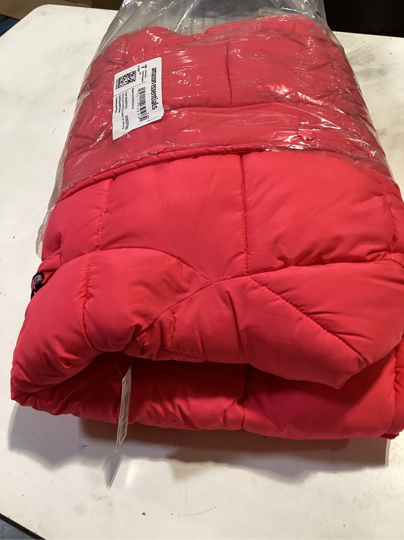 Condition photo showing Good Condition for amazon essentials girls and toddlers' long heavyweight hooded puffer jacket medium bright pink