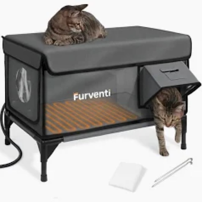 heated cat house for outside,dual camera mounts,100% weatherproof & extremely insulated,elevated fer