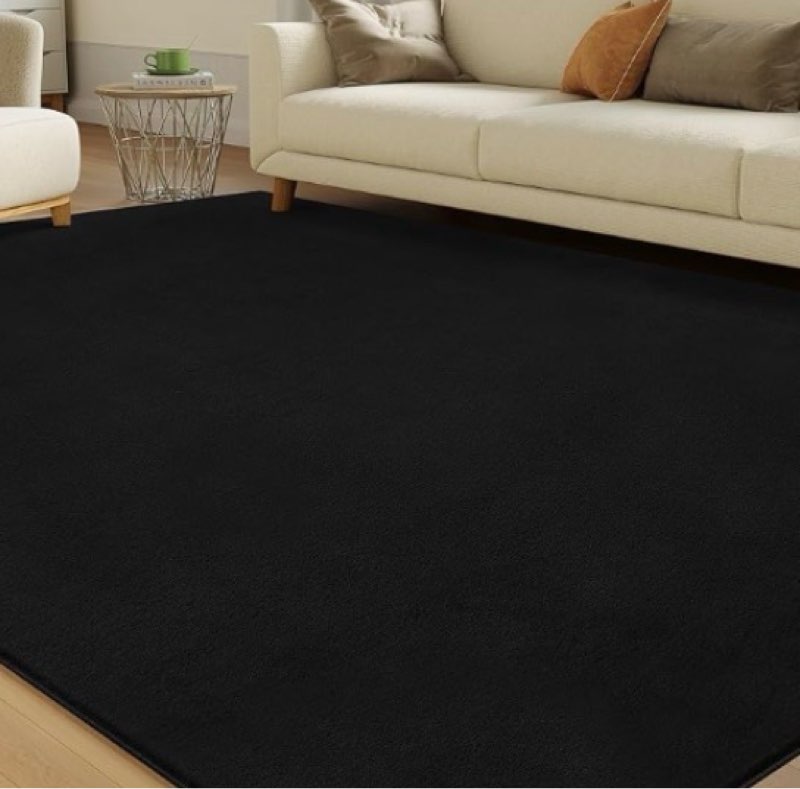 solid washable area rug 5 x 7 medium pile faux cashmere carpet for living room bedroom, black
